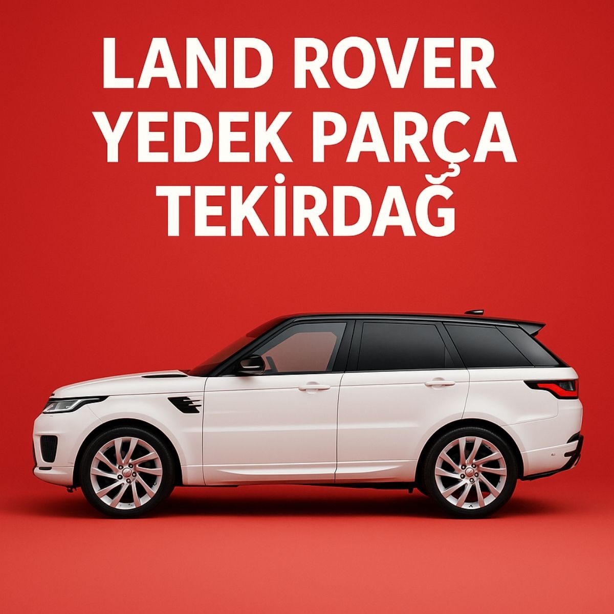 Land Rover Yedek Parça Tekirdağ – Kırmızı fonda beyaz Range Rover Sport yandan görünüş