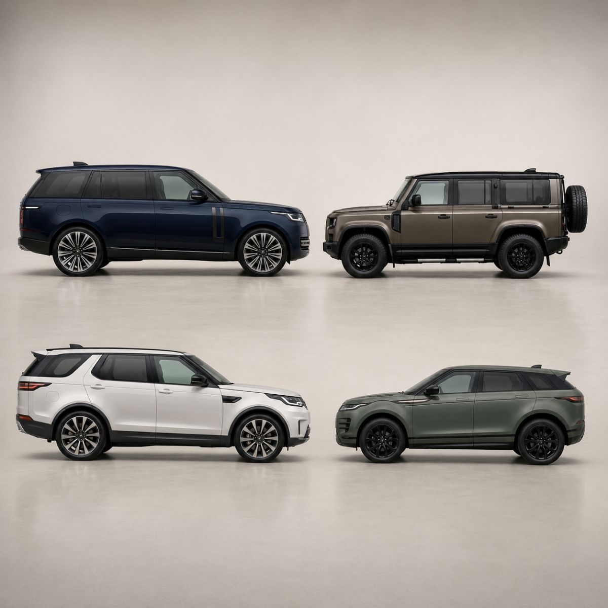 Aksaray için Land Rover yedek parça desteğini temsil eden Range Rover, Defender, Discovery ve Evoque modelleri